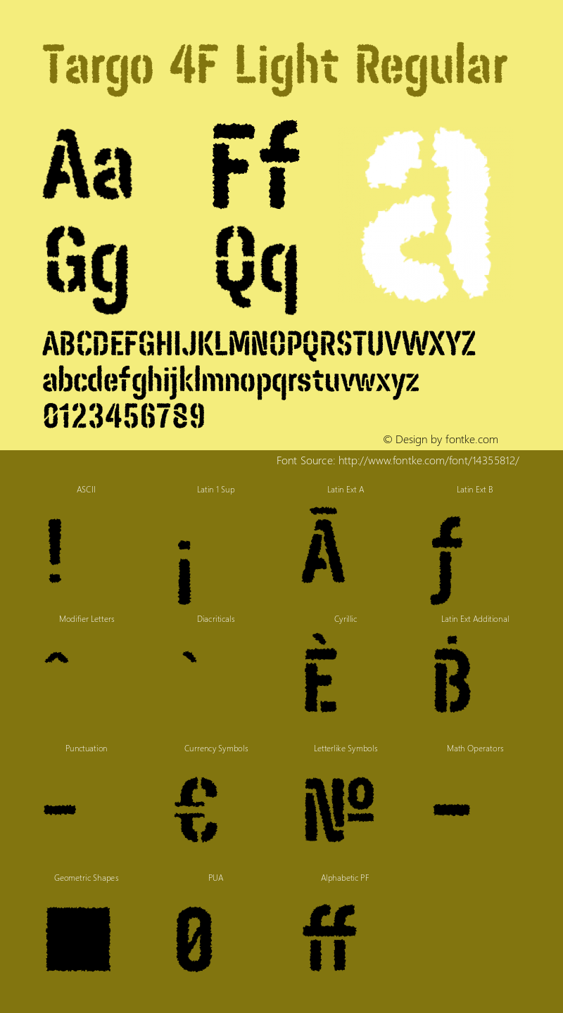 Targo 4F Light Regular 1.0;com.myfonts.4thfebruary.targo-4f.stencil-rough.wfkit2.464S Font Sample