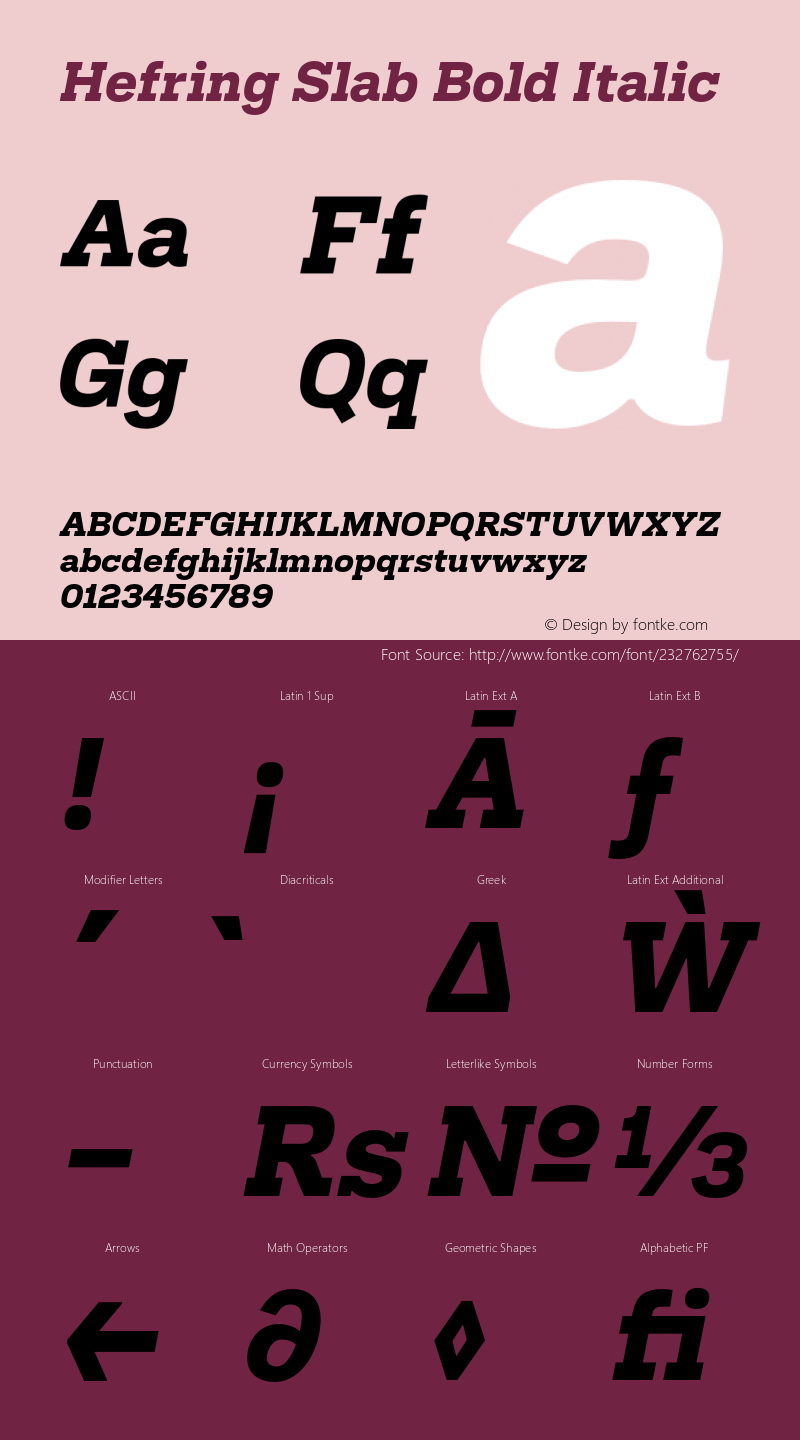 Hefring Slab Bold Italic Version 001.000 October 2018图片样张