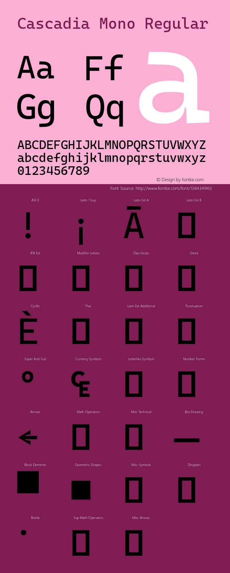 Cascadia Mono Regular Version 2005.150 Font Sample