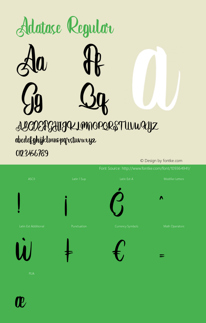 Adatase Version 1.000 Font Sample