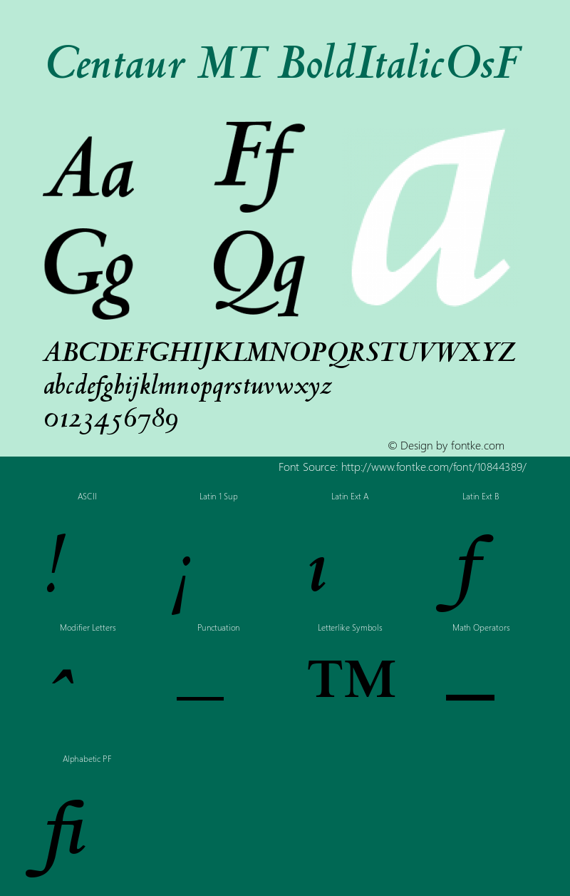 Centaur MT BoldItalicOsF Version 001.000 Font Sample