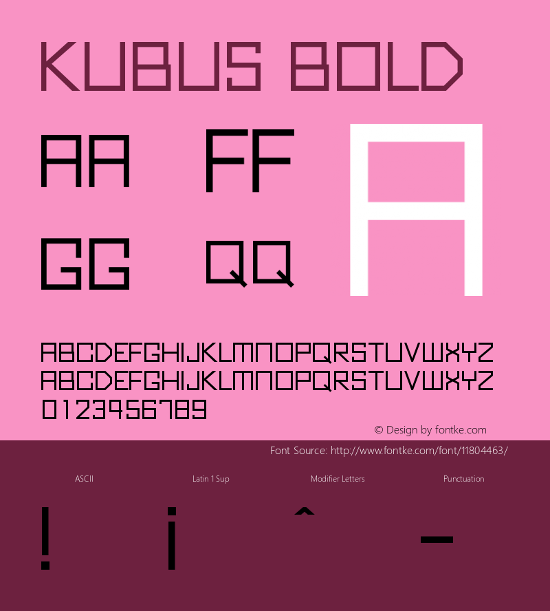 Kubus Bold Version 1.00 2012 Font Sample