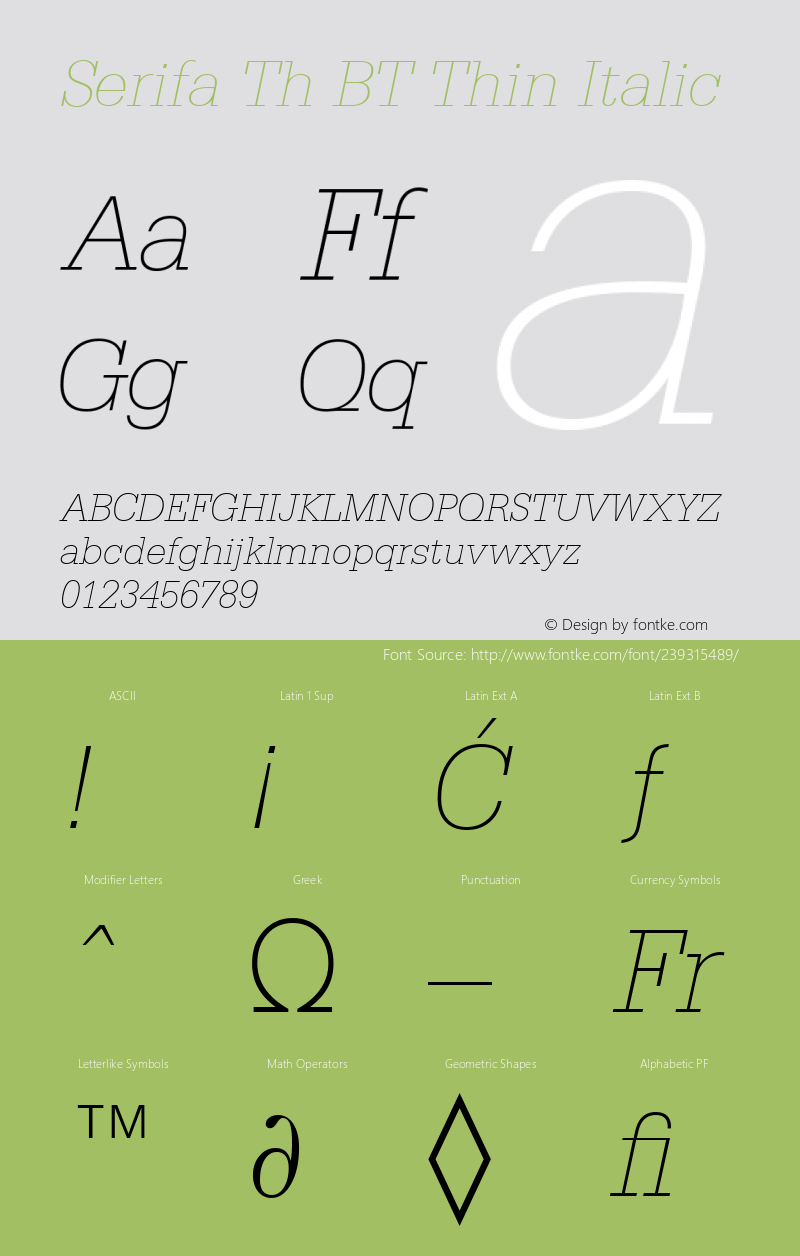 Serifa Th BT Thin Italic Version 1.01 emb4-OT图片样张