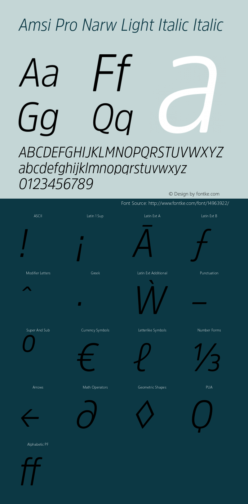 Amsi Pro Narw Light Italic Italic Version 1.40 Font Sample