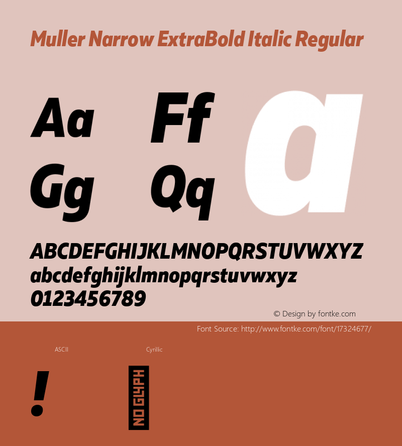 Muller Narrow ExtraBold Italic Regular Version 1.000;PS 001.000;hotconv 1.0.88;makeotf.lib2.5.64775; ttfautohint (v1.4.1) Font Sample