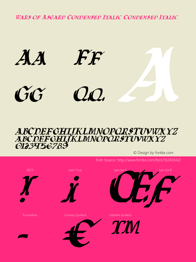 Wars of Asgard Condensed Italic Condensed Italic 1 Font Sample