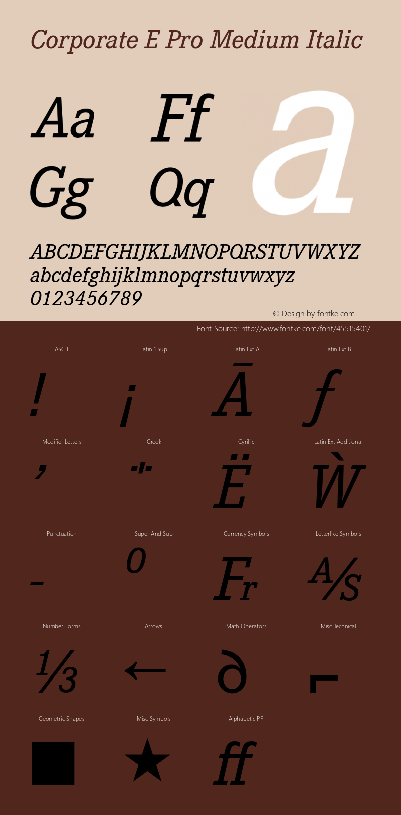 Corporate E Pro Medium Italic Version 1.40 Font Sample