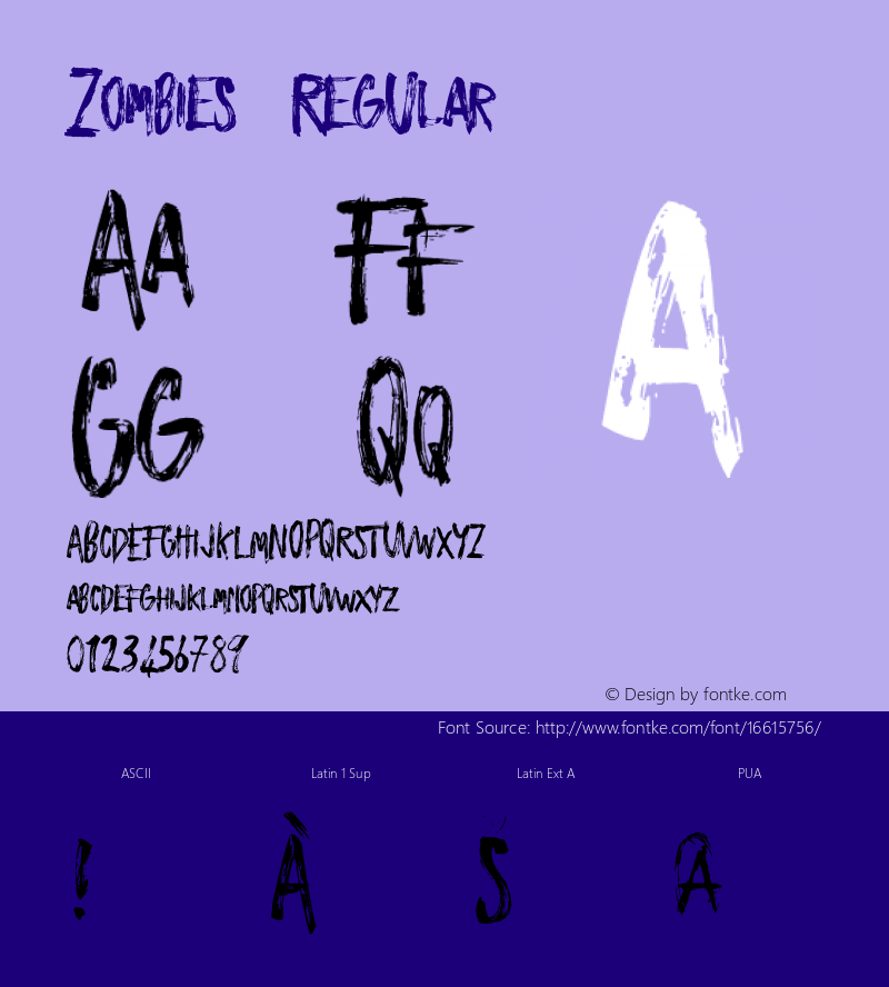 Zombies Regular Version 1.000;PS 001.000;hotconv 1.0.88;makeotf.lib2.5.64775 Font Sample