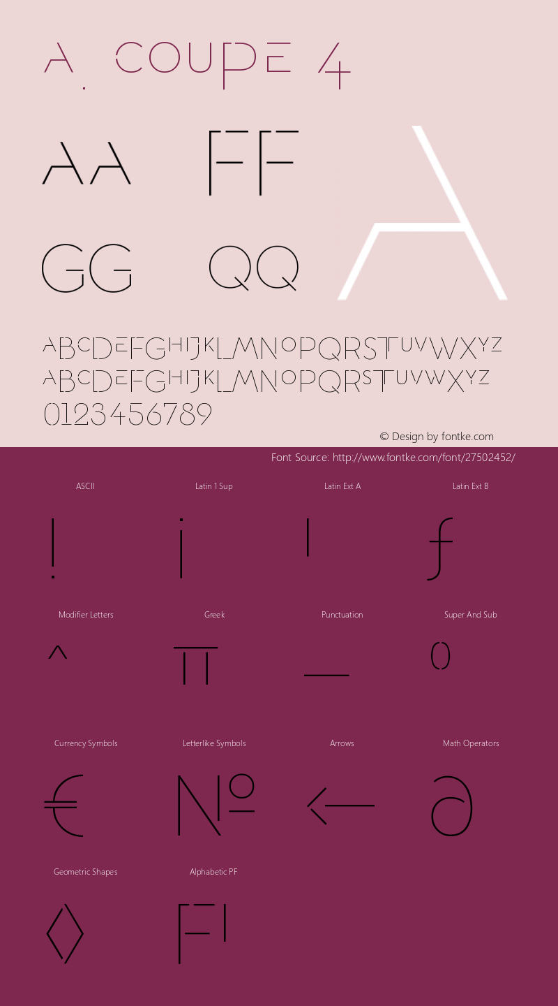 A. Coupe 4 Version 2.000;PS 002.000;hotconv 1.0.88;makeotf.lib2.5.64775 Font Sample