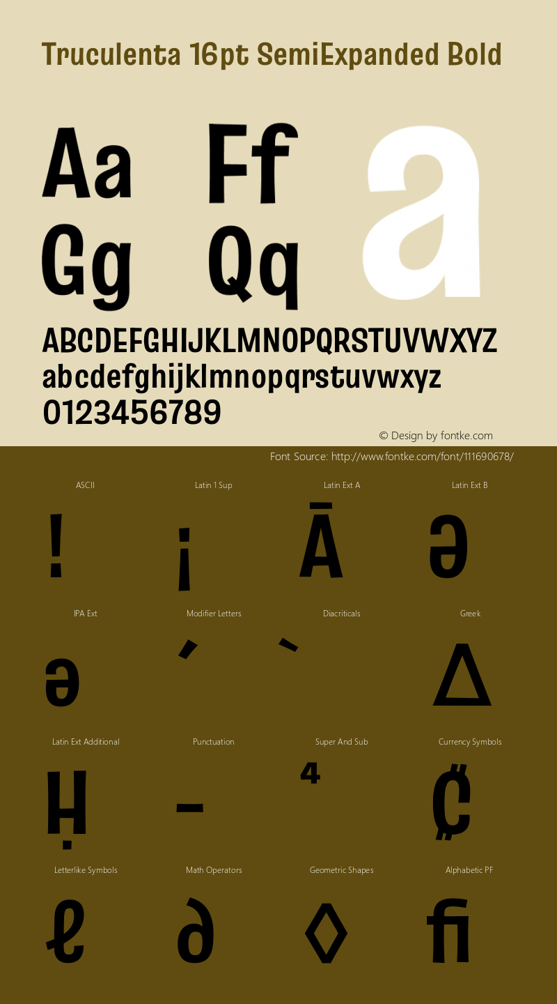 Truculenta 16pt SemiExpanded Bold Version 1.002 Font Sample