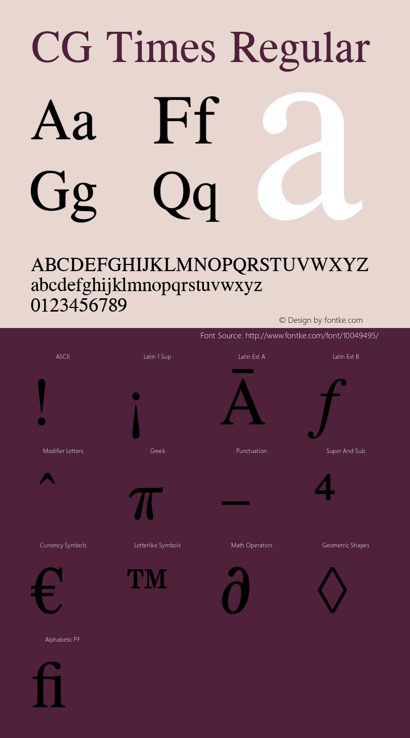 CG Times Regular Version 1.3 (Hewlett-Packard) Font Sample