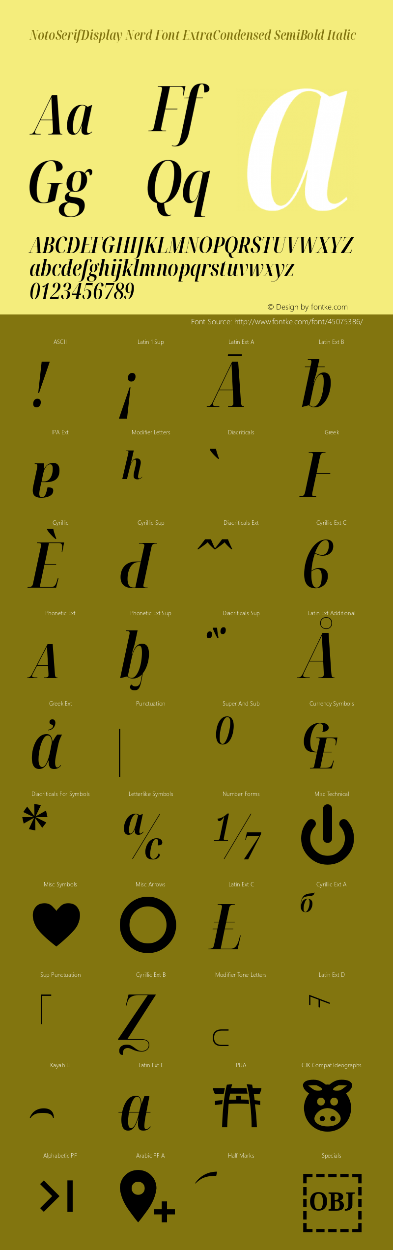 Noto Serif Display ExtraCondensed SemiBold Italic Nerd Font Complete Version 2.000;GOOG;noto-source:20170915:90ef993387c0; ttfautohint (v1.7) Font Sample