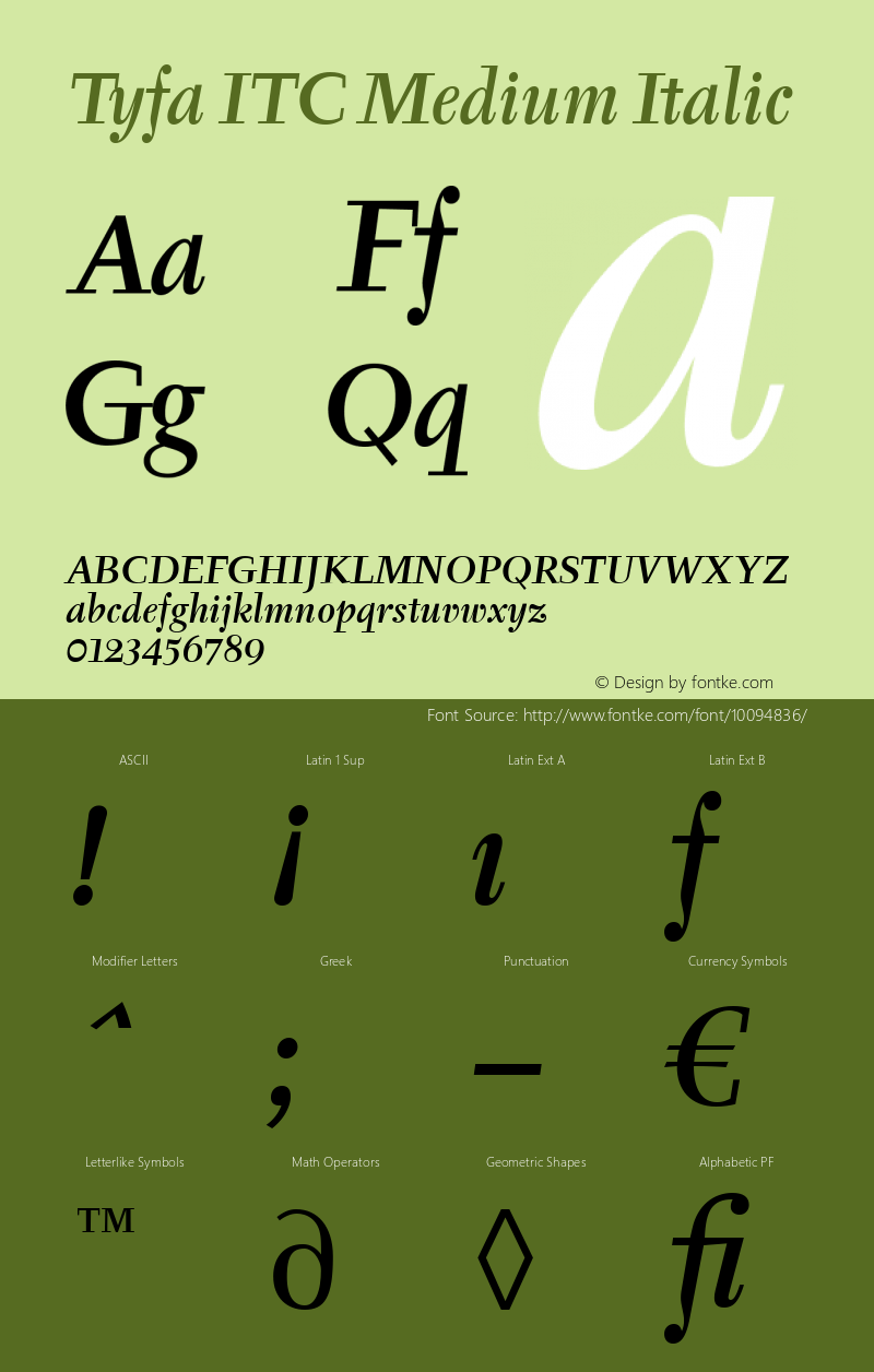 Tyfa ITC Medium Italic Version 2.0 Font Sample