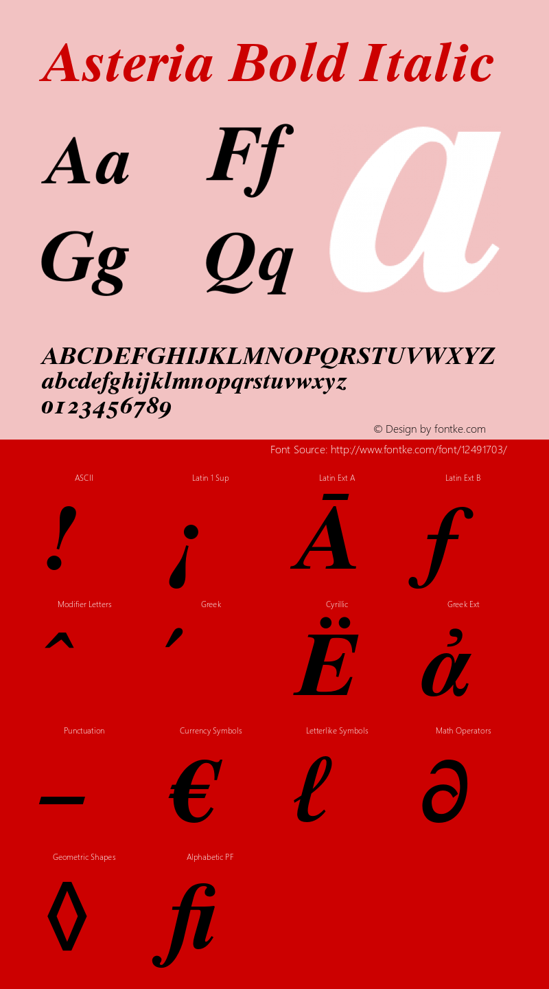 Asteria Bold Italic Version 1.100;PS 001.001;Core 1.0.38 Font Sample