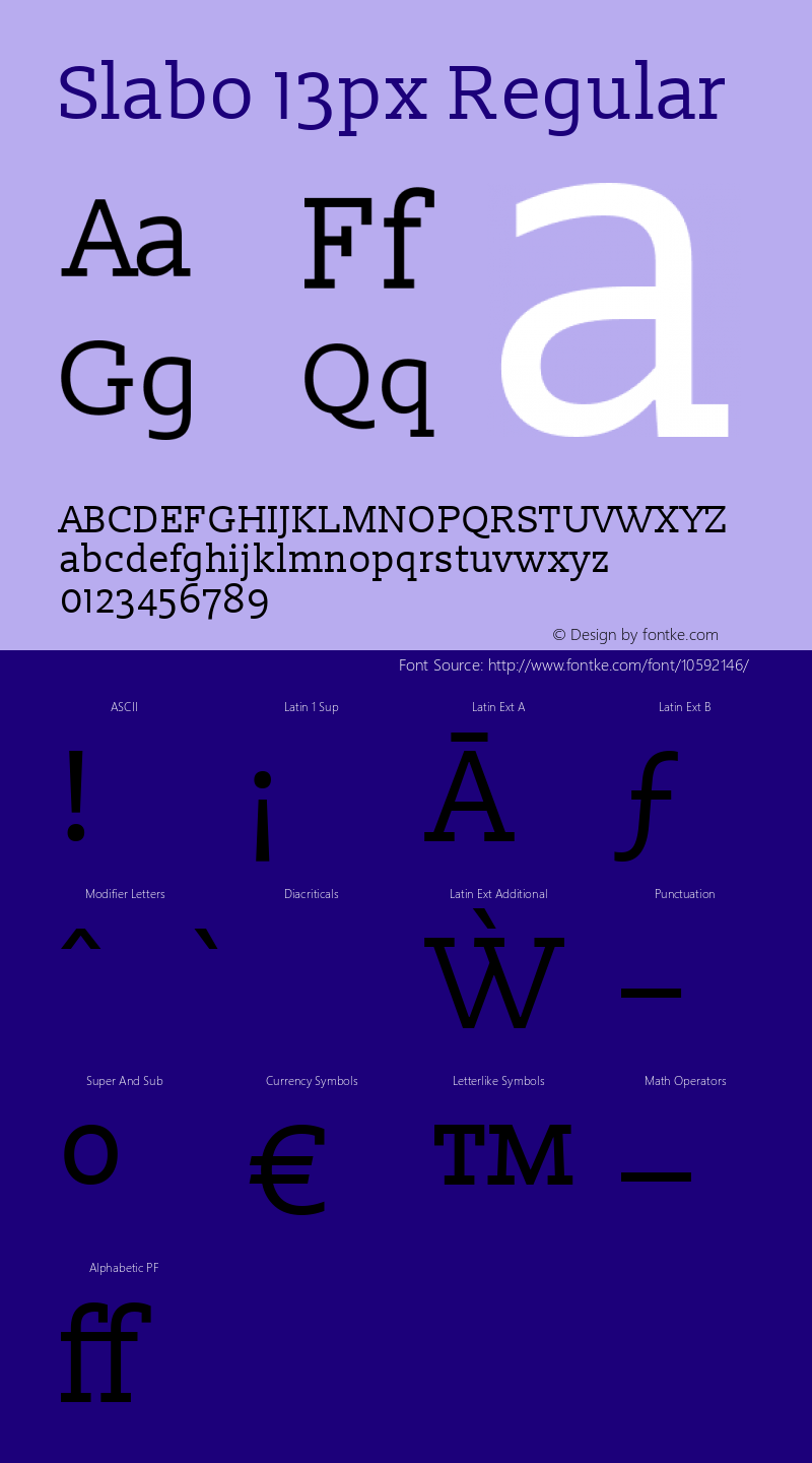 Slabo 13px Regular Version 1.02 Build 005a Font Sample