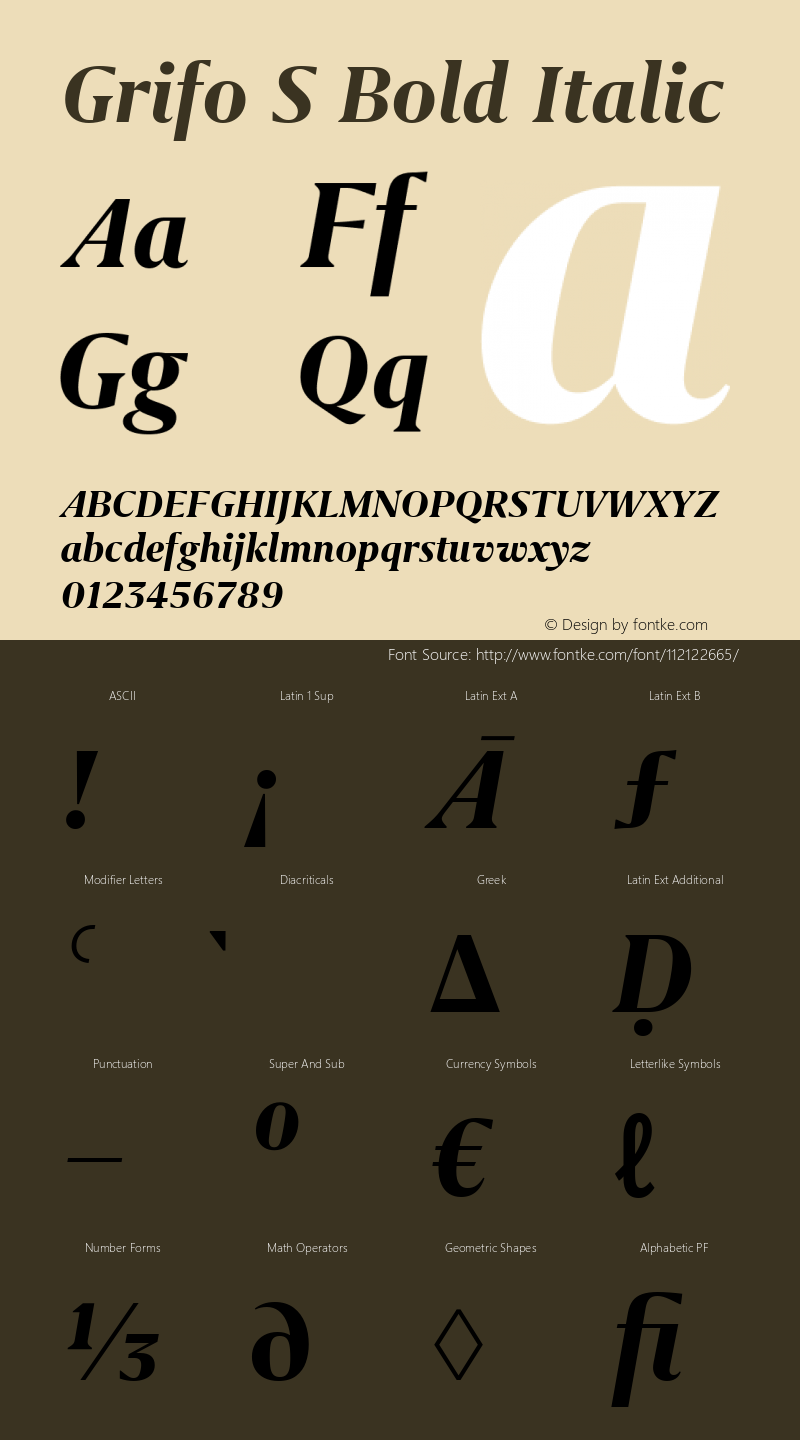 Grifo S Bold Italic Version 2.001 Font Sample