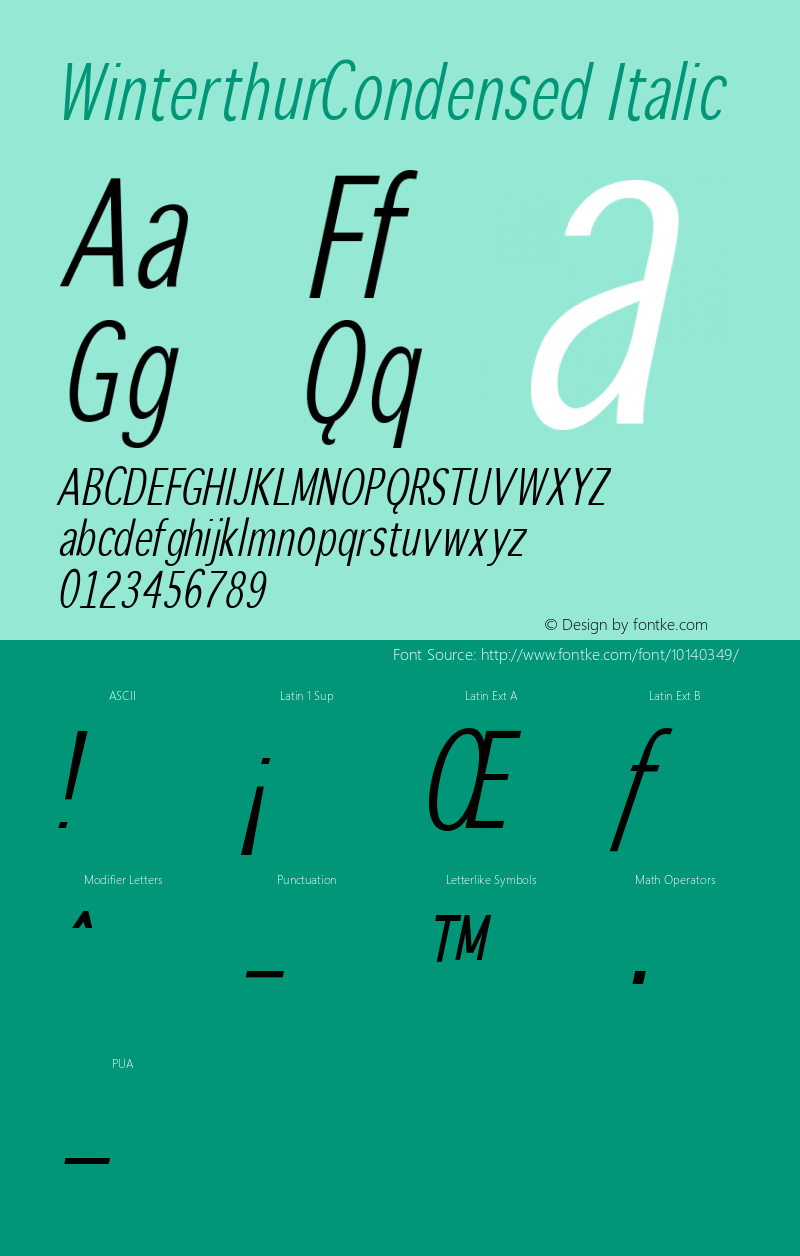 WinterthurCondensed Italic 1.0 2005-03-31 Font Sample