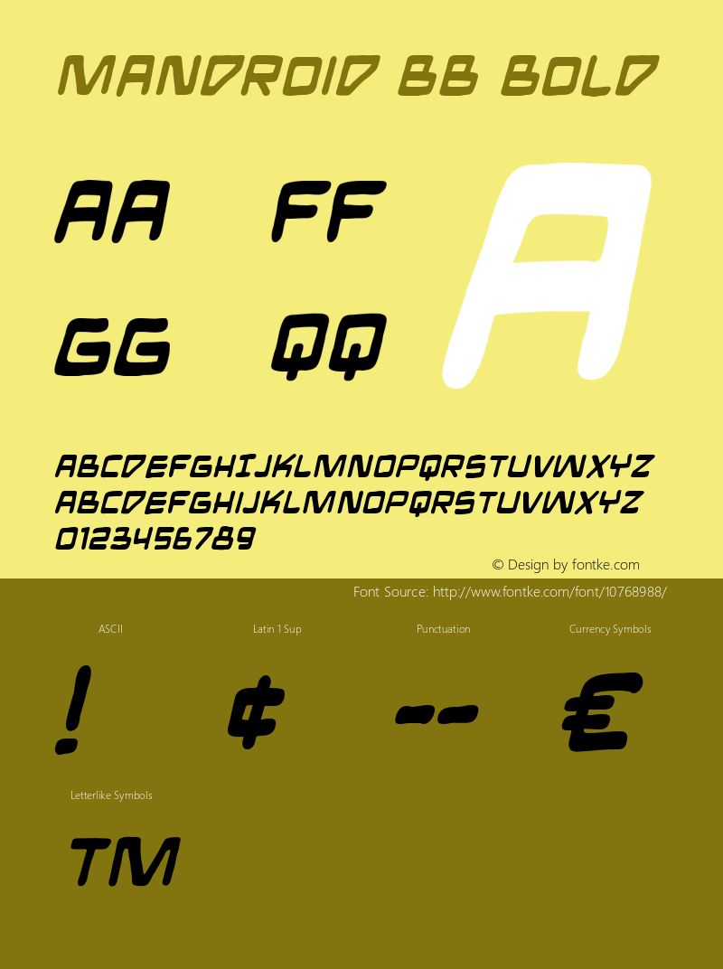 Mandroid BB Bold Version 1.000 Font Sample