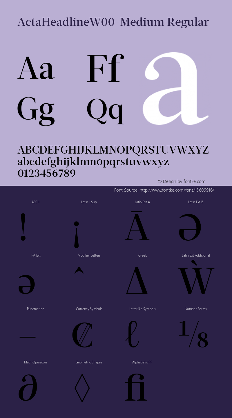 ActaHeadlineW00-Medium Regular Version 1.10 Font Sample