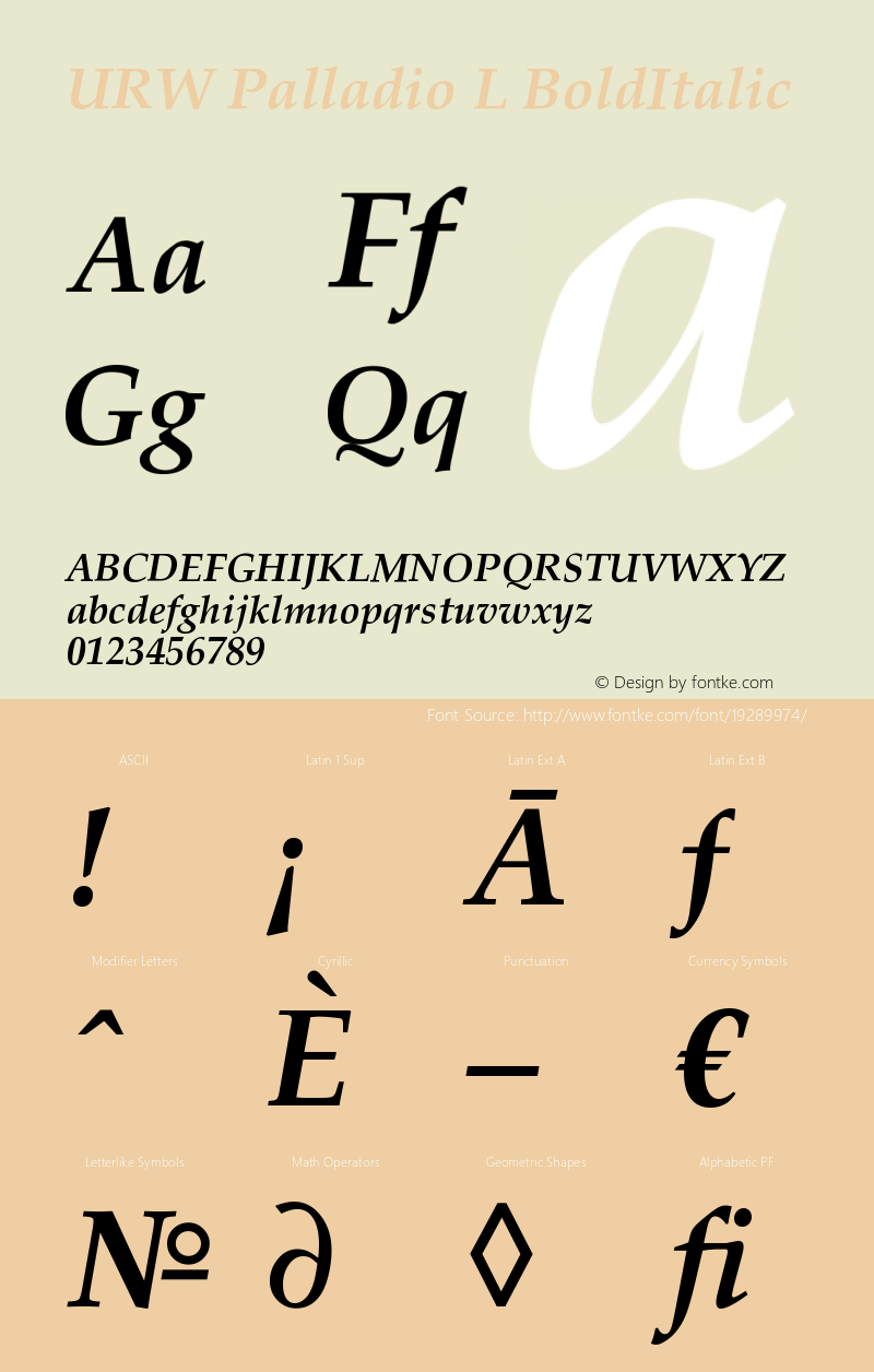 URW Palladio L Bold Italic Version 1.06 Font Sample