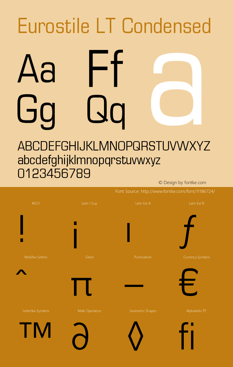 Eurostile LT Condensed Version 006.000 Font Sample