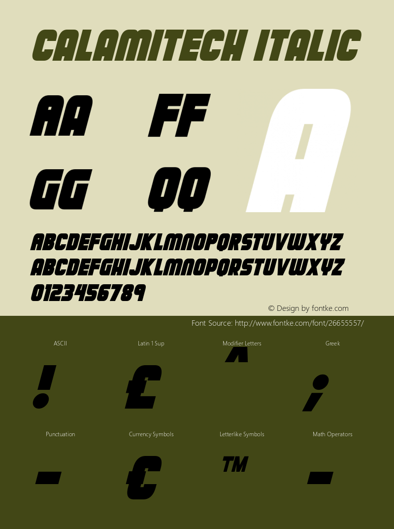 Calamitech Italic Version 1.00 August 21, 2018, initial release Font Sample
