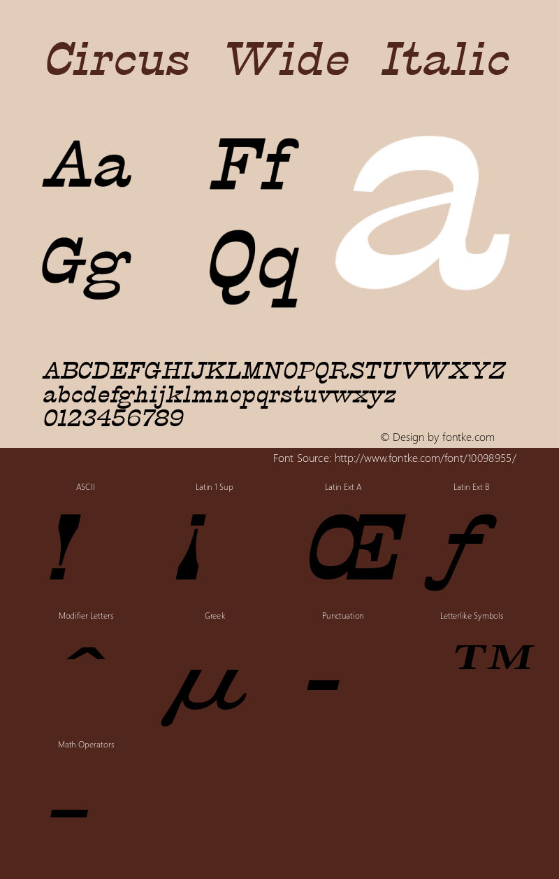 Circus Wide Italic Altsys Fontographer 4.1 12/5/94 Font Sample