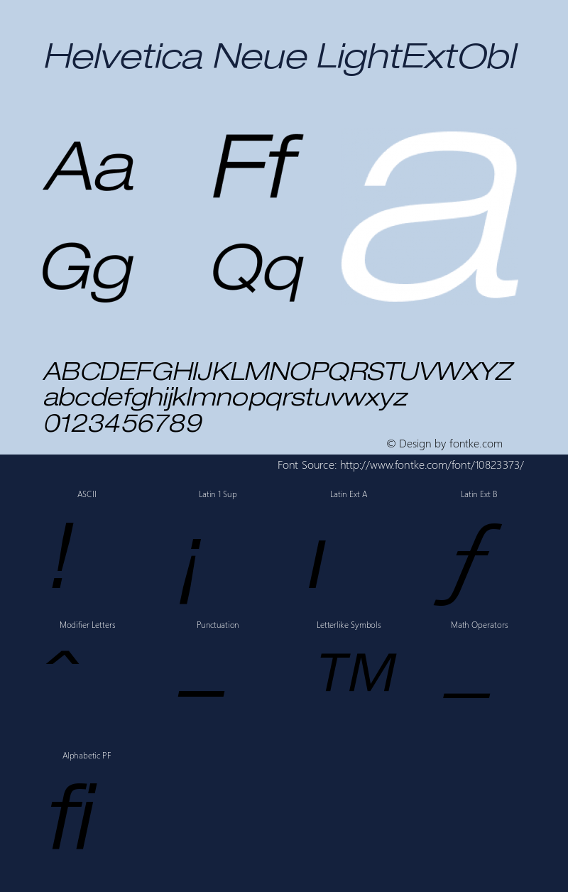 Helvetica Neue LightExtObl Version 001.000 Font Sample