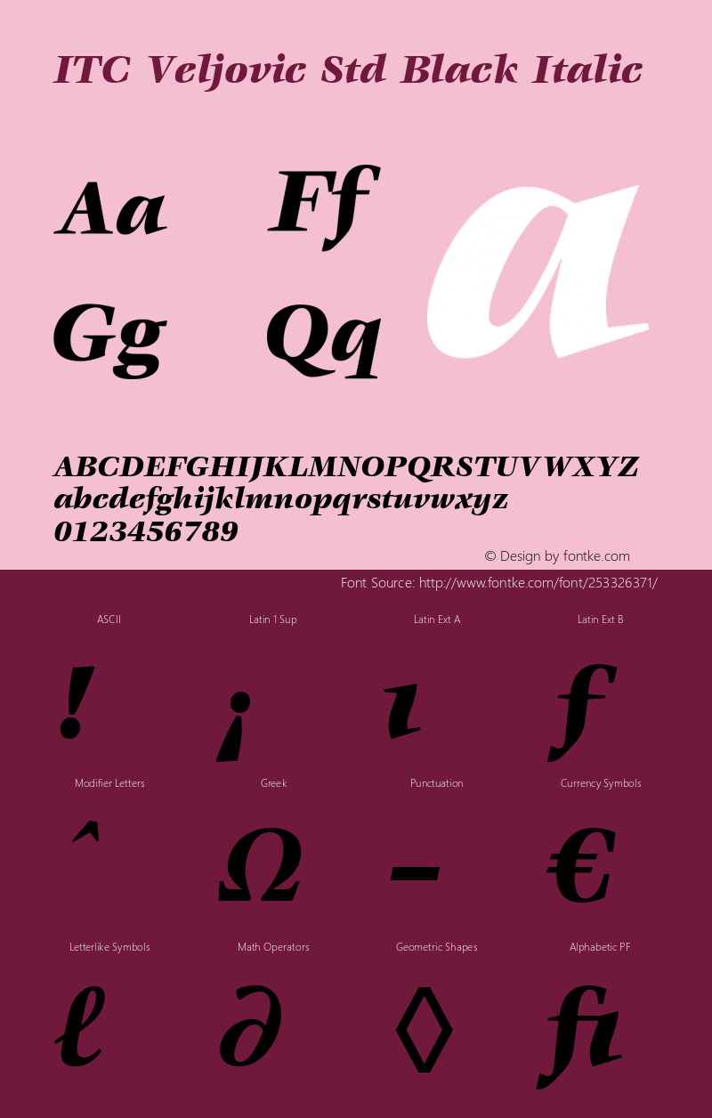 ITC Veljovic Std Black Italic Version 3.00 Build 1000图片样张