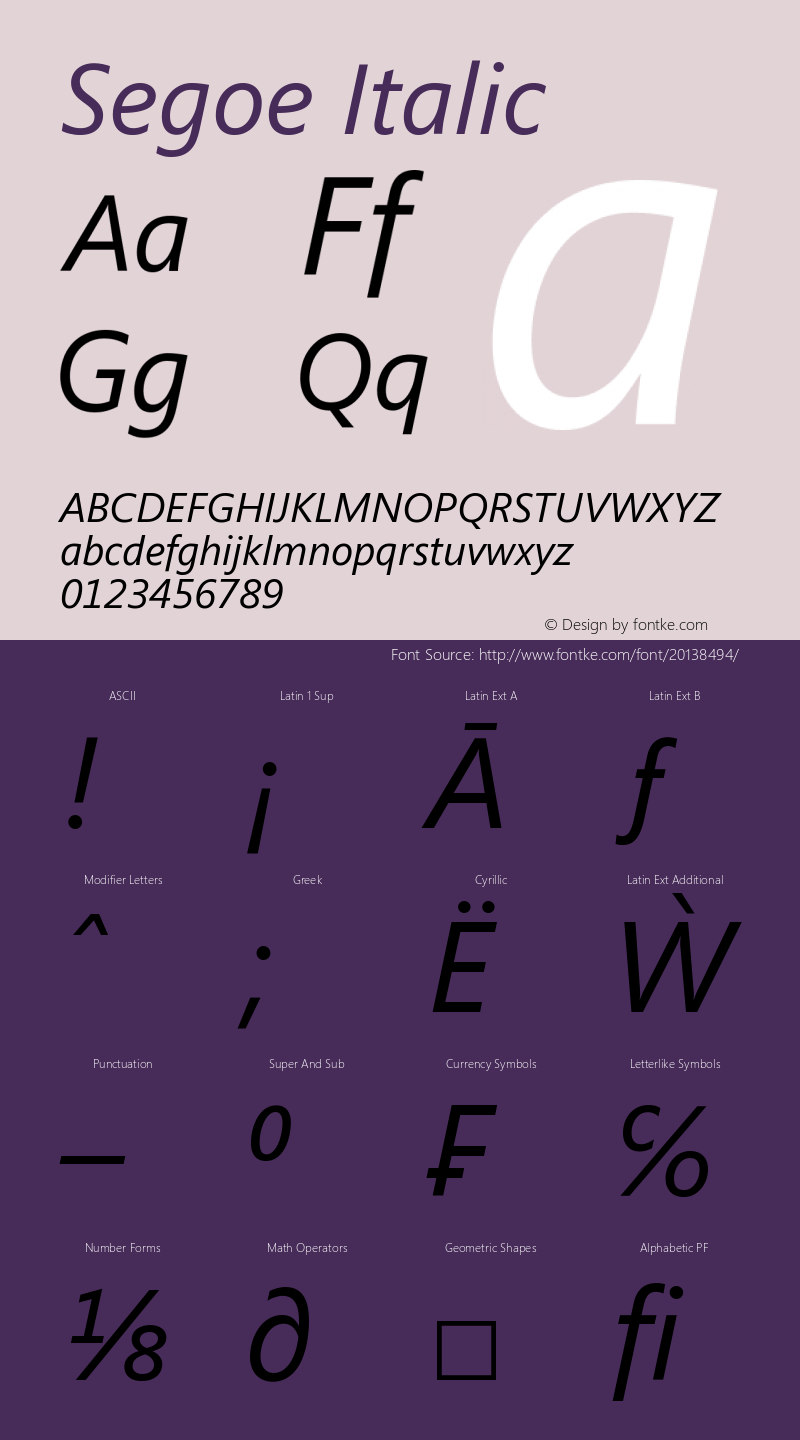 Segoe Italic Version 2.21 Font Sample