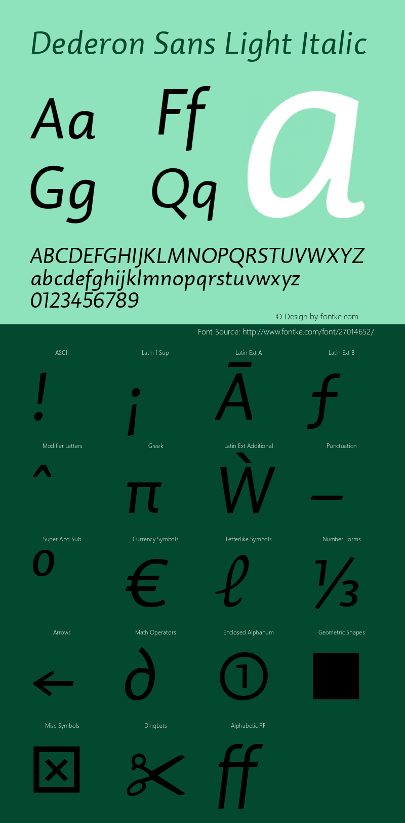 Dederon Sans Light Italic Version 2.000 Font Sample