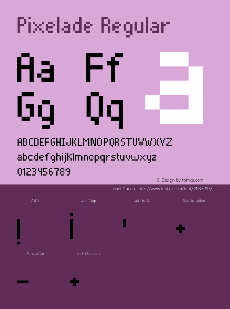 Pixelade Regular Macromedia Fontographer 4.1.5 18/7/01 Font Sample
