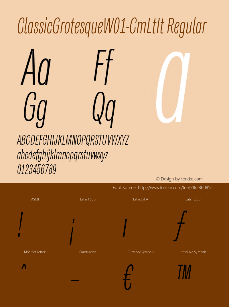 ClassicGrotesqueW01-CmLtIt Regular Version 1.00 Font Sample