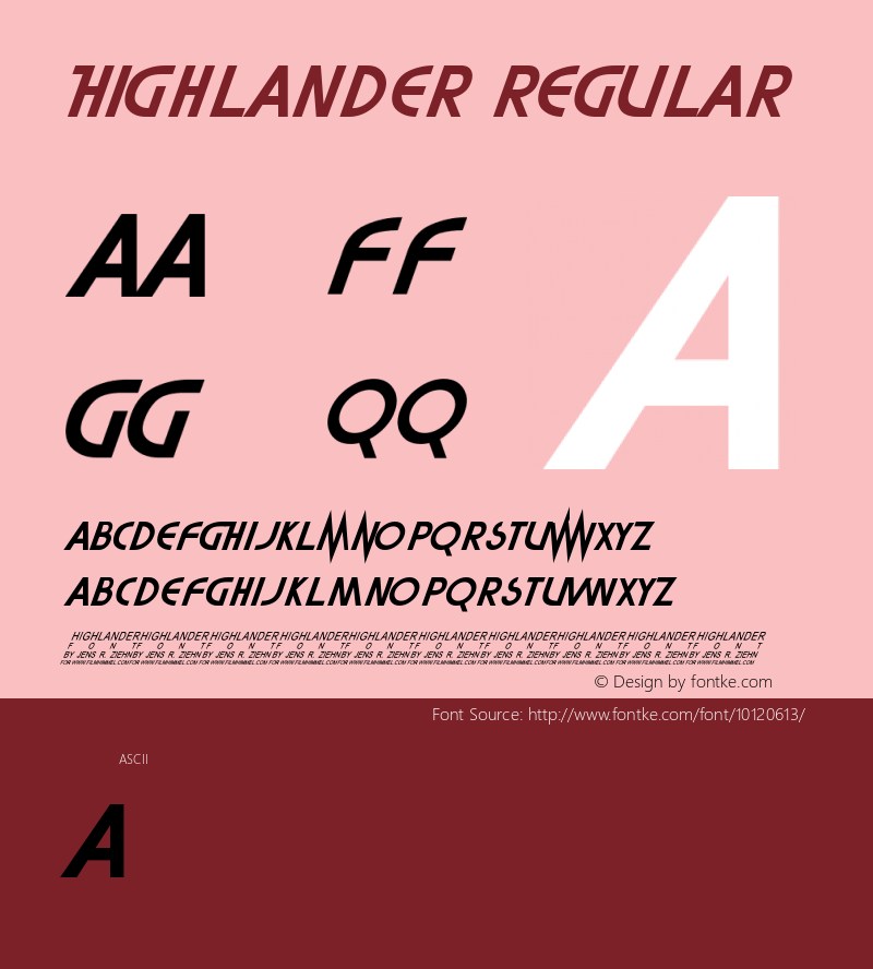 Highlander Regular Unknown Font Sample
