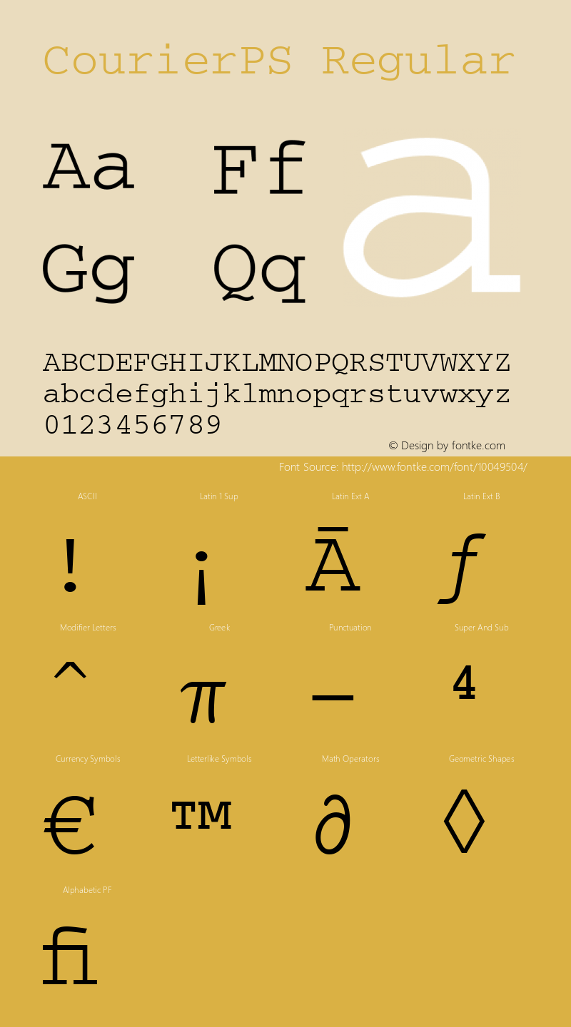 CourierPS Regular Version 1.3 (Hewlett-Packard) Font Sample