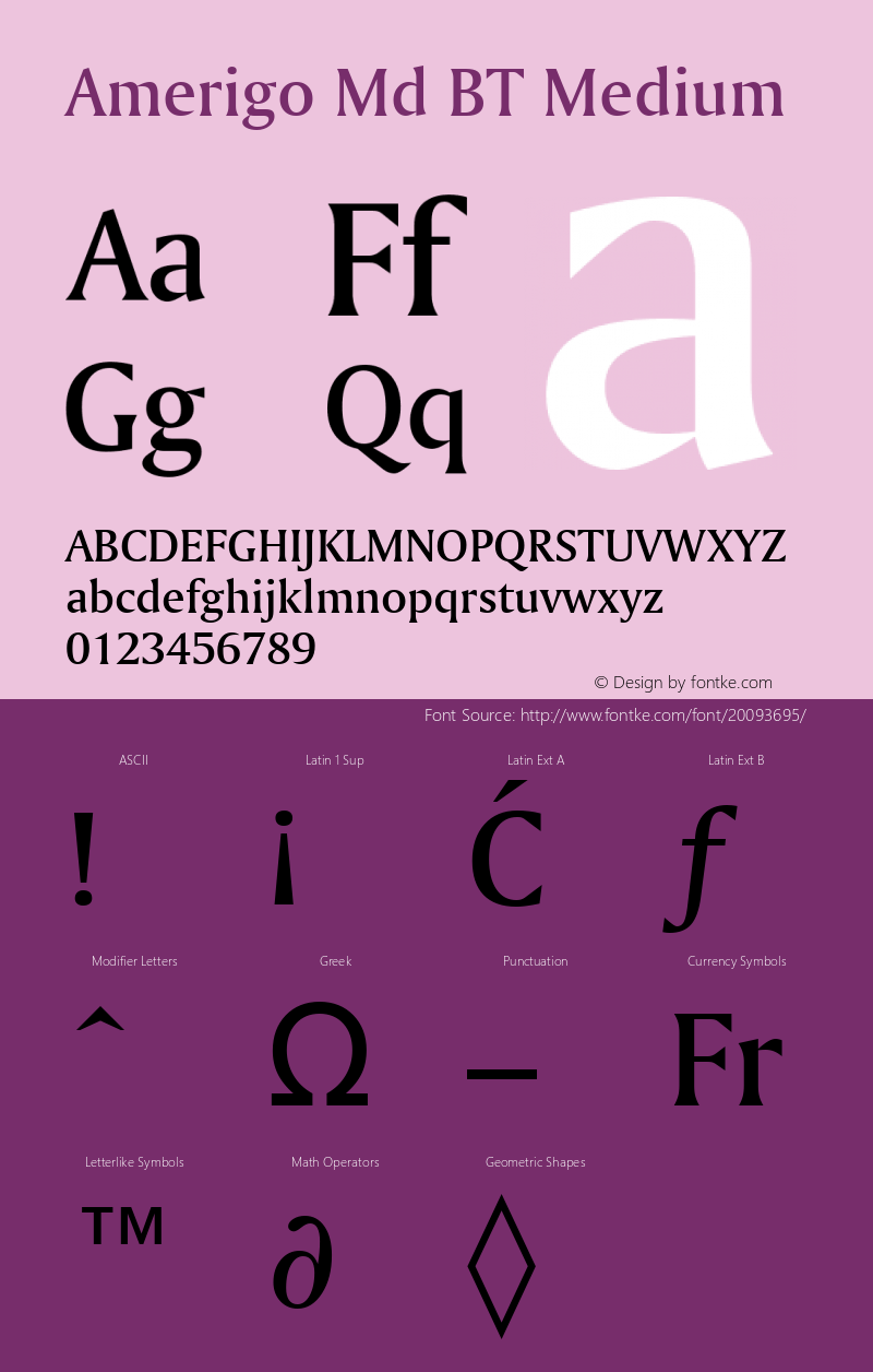 Amerigo Md BT Medium mfgpctt-v4.4 Jan 4 1999 Font Sample