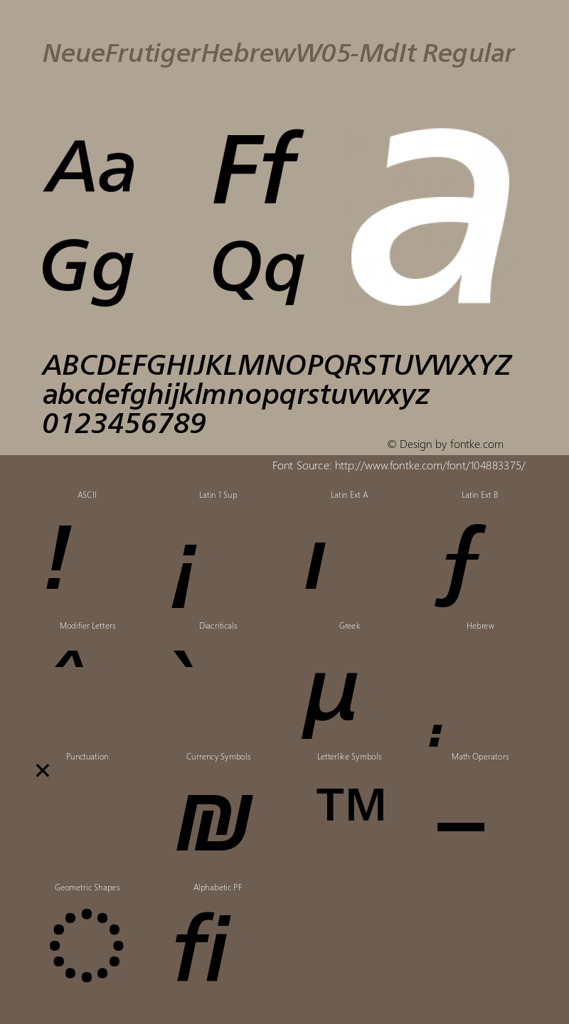 Neue Frutiger Hebrew W05 Md It Version 1.00 Font Sample