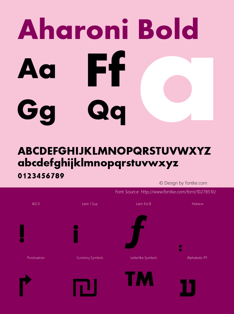 Aharoni Bold Version 5.02 Font Sample