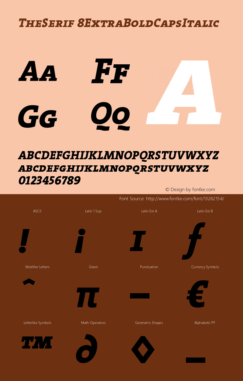 TheSerif 8ExtraBoldCapsItalic Version 1.0 Font Sample