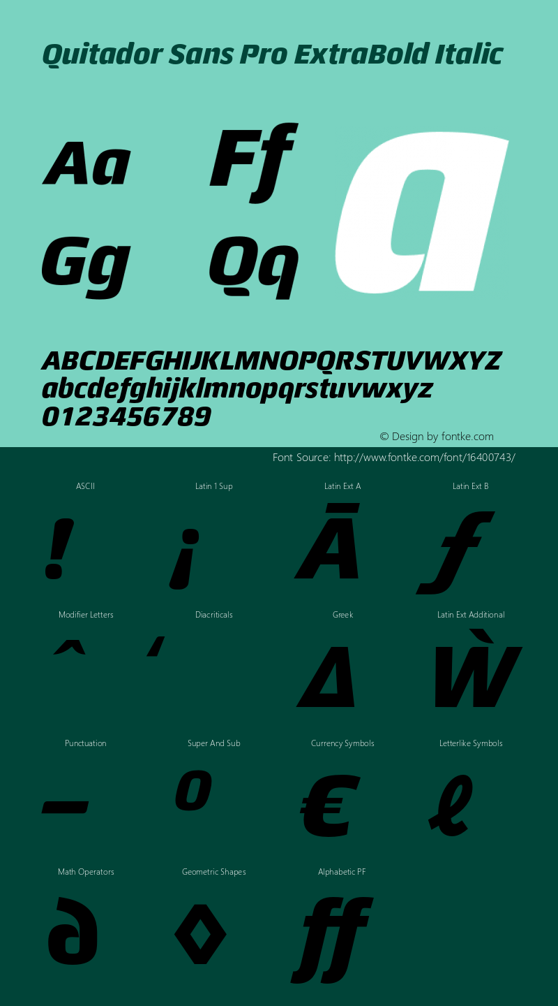 Quitador Sans Pro ExtraBold Italic Version 1.00 Font Sample