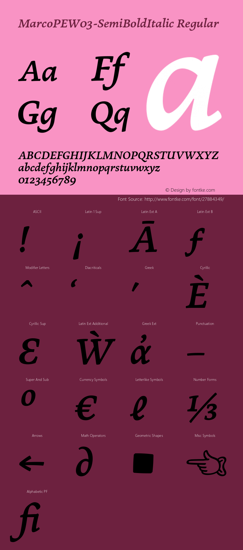 Marco PE W03 SemiBold Italic Version 1.10 Font Sample