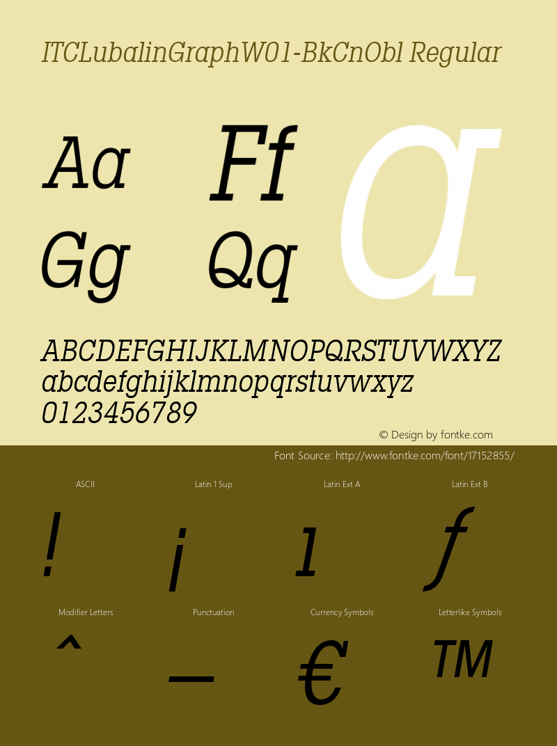 ITCLubalinGraphW01-BkCnObl Regular Version 1.00 Font Sample