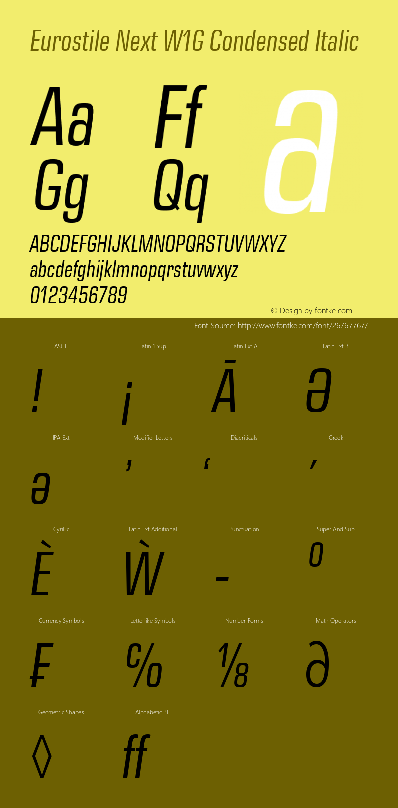 Eurostile Next W1G Cn It Version 1.00 Font Sample