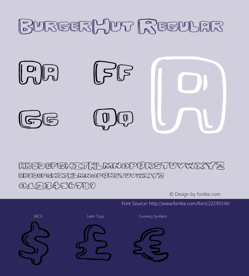 BurgerHut Version 1.00 April 21, 2014, initial release Font Sample