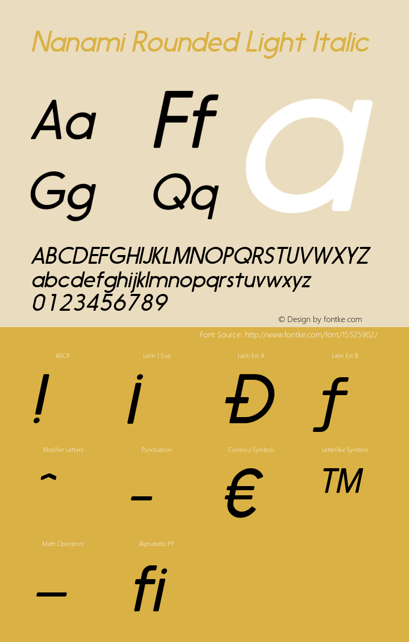 Nanami Rounded Light Italic Version 1.003 Font Sample