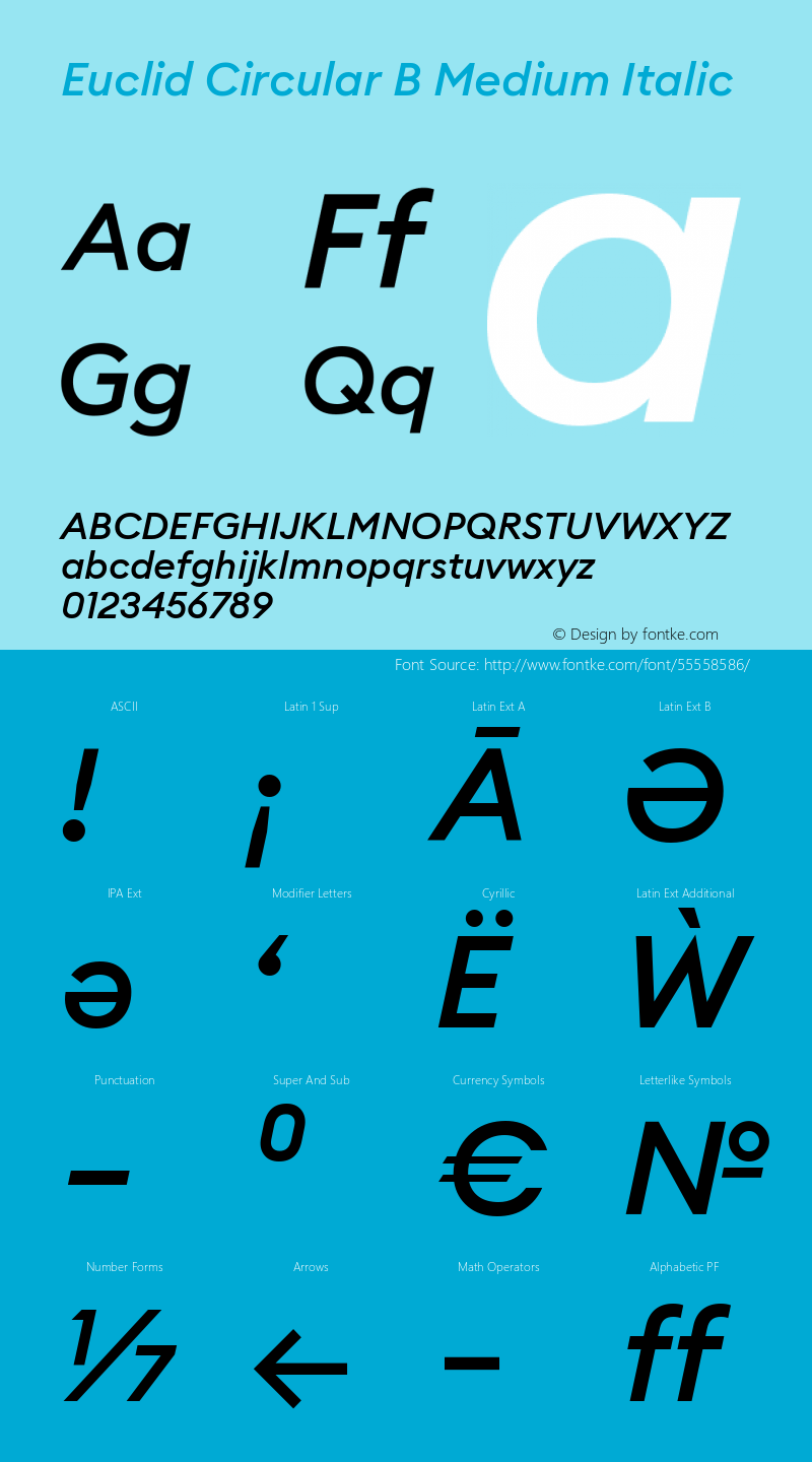 EuclidCircularB-MediumItalic Version 3.001 Font Sample