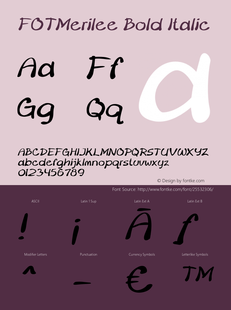 FOTMerilee-BoldItalic Version 1.500 Font Sample