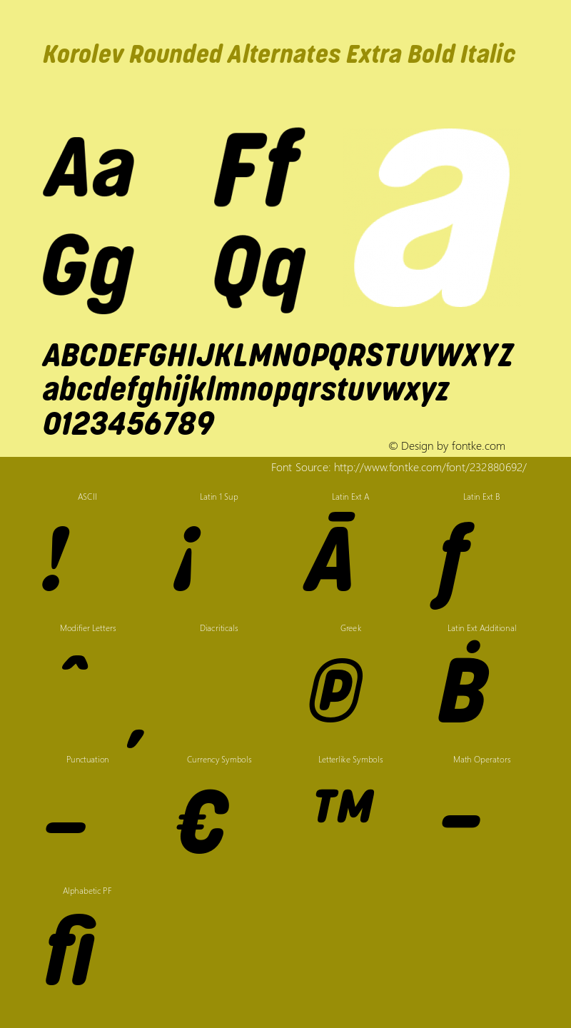 Korolev Rounded Alternates Extra Bold Italic Version 2.000;hotconv 1.0.109;makeotfexe 2.5.65596图片样张