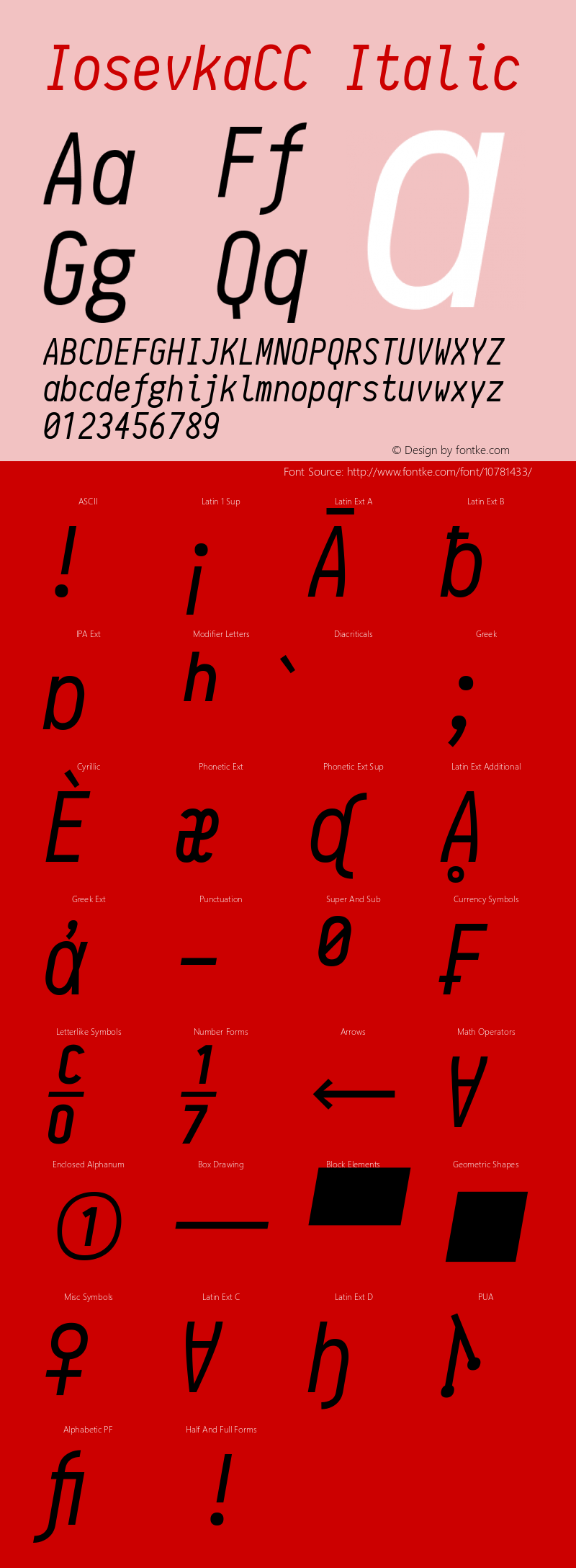 IosevkaCC Italic r0.1.10; ttfautohint (v1.3) Font Sample