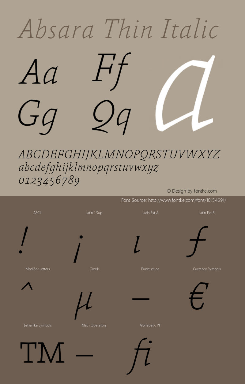 Absara Thin Italic OTF 1.0;PS 004.460;Core 116;AOCW 1.0 161 Font Sample